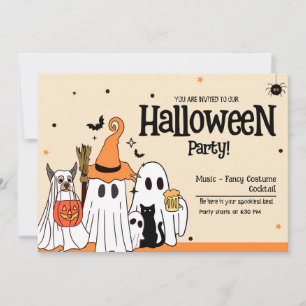 Cute Ghosts & Pets Theme Family Friendly Halloween Invitation