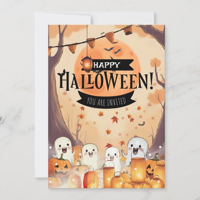 Cute Ghosts & Pumpkin Patch Halloween Invitation (Front)