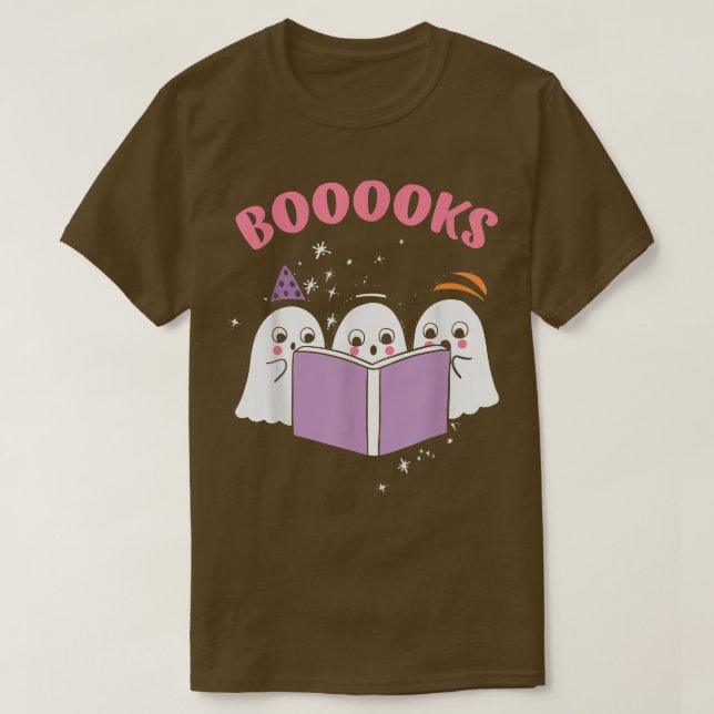 Cute Ghosts Reading BookBoooksRead  T-Shirt (Design Front)