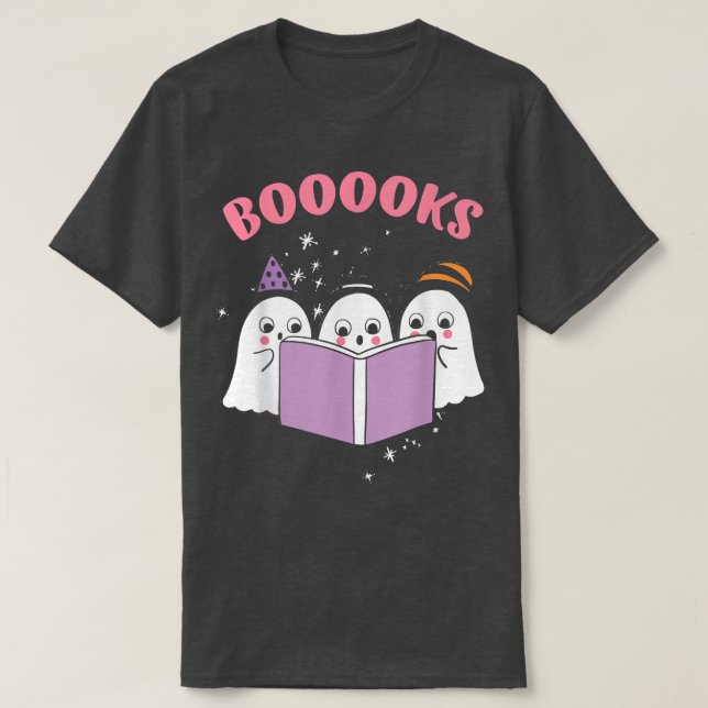 Cute Ghosts Reading BookBoooksRead  T-Shirt (Design Front)