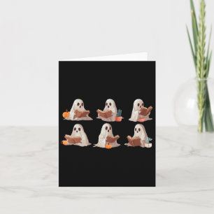 Cute Ghosts Reading Books Happy Halloween Graphic  Card