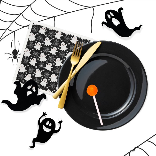 Cute Ghosts | Spiders | Spider Webs Halloween Napkin (Cute Ghosts, Spiders and Spider Webs Halloween Black and White Patterned Paper Plates)