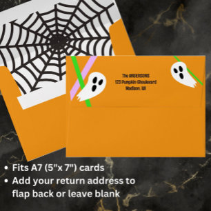 Cute Ghosts + Spiderweb Halloween Return Address Envelope