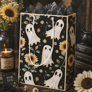 Cute Ghosts & Sunflowers Spooky Gothic Medium Gift Bag