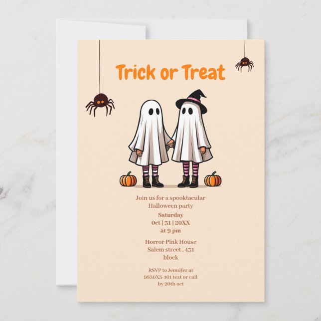 Cute Ghosts Trick or Treat Halloween Party Invitation (Front)