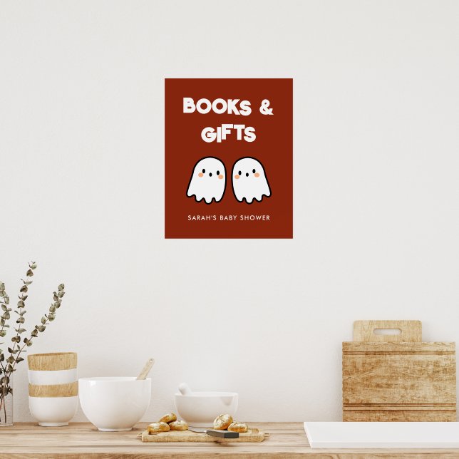 Cute Ghosts Twins Baby Shower Books & Gifts Sign (Kitchen)