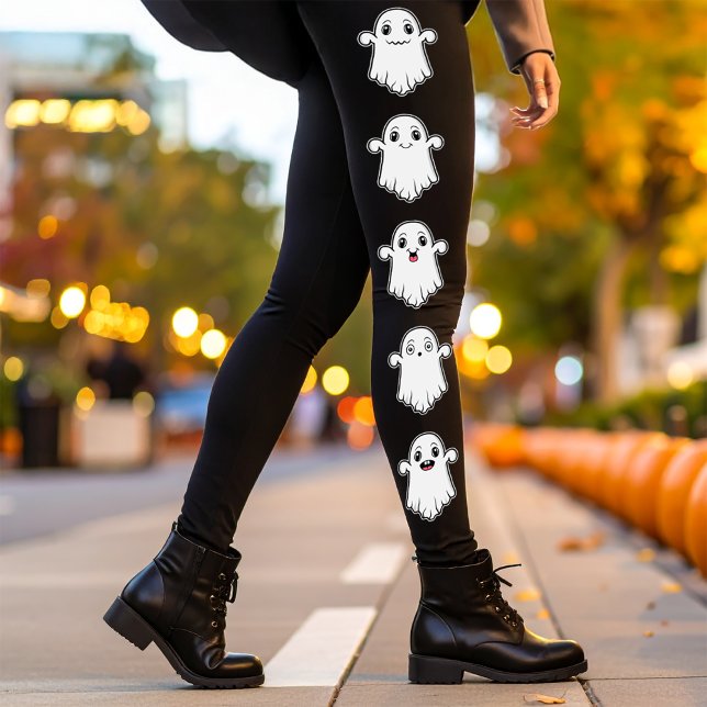 Cute Ghosts With Different Expressions Halloween Leggings (Disclaimer: This image is a digital mockup.)