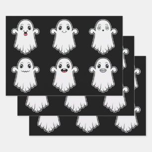 Cute Ghosts With Different Expressions Halloween Wrapping Paper Sheet
