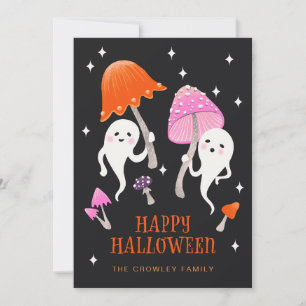 Cute Ghosts with Mushrooms Happy Halloween Holiday Card