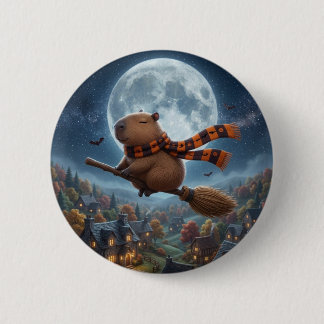 Cute Giant Moon Flying Broom Capybara Pin