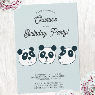 Cute Giant Panda Bear Birthday Party Invitation