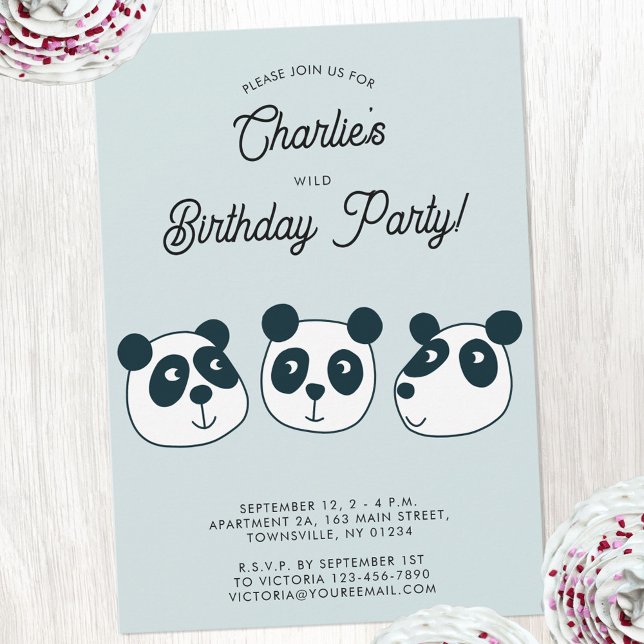 Cute Giant Panda Bear Birthday Party Invitation (Cute panda bear themed personalized kids birthday party invitation)