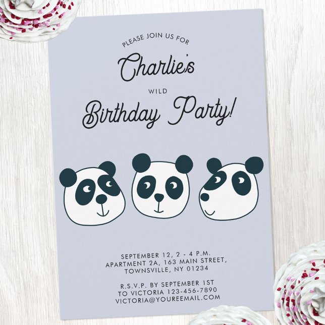 Cute Giant Panda Bear Birthday Party Invitation (Cute panda bear themed personalized kids birthday party invitation)