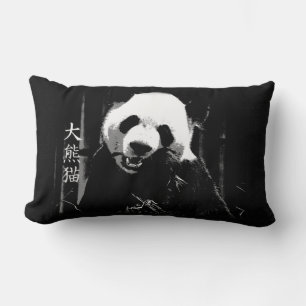 Cute Giant Panda Bear with tasty Bamboo Leaves Lumbar Cushion