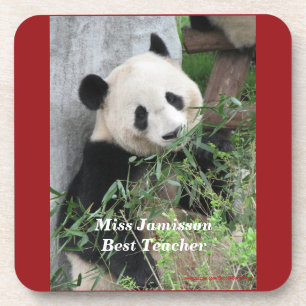 Cute Giant Panda Best Teacher, Name, Red Set of 6  Coaster