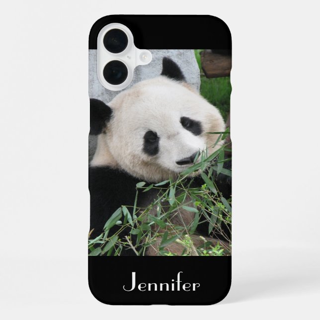 Cute Giant Panda, Black Background, Custom Name iPhone Case (Back)