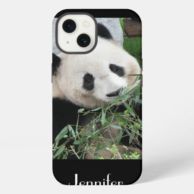 Cute Giant Panda Black Background, Name, iPhone Case (Back)