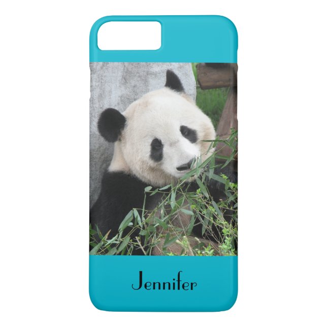 Cute Giant Panda, Blue Background, Custom Name Case-Mate iPhone Case (Back)