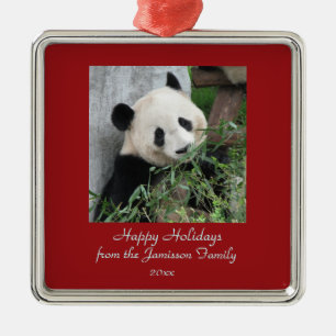 Cute Giant Panda Christmas Holiday Ornament Square