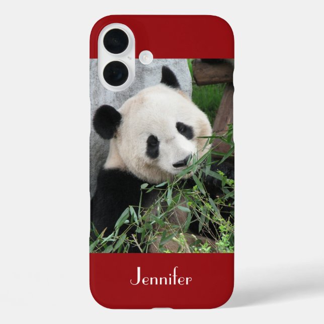 Cute Giant Panda, Dark Red, Custom with Name Case-Mate iPhone Case (Back)