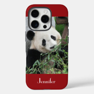 Cute Giant Panda, Dark Red, Custom with Name iPhone 16 Pro Case