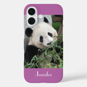Cute Giant Panda, Orchid Purple, Name, iPhone 16 Case