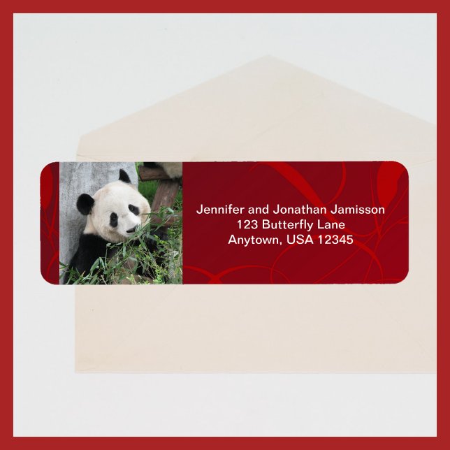 Cute Giant Panda, Red, Personalised Return Address (Creator Uploaded)