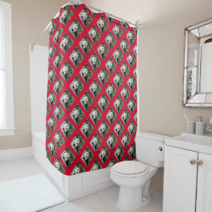 Cute Giant Panda Shower Curtain on Cherry Red