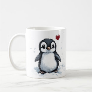 Cute Gift, Little Penguin With Heart, Own Text,  Coffee Mug