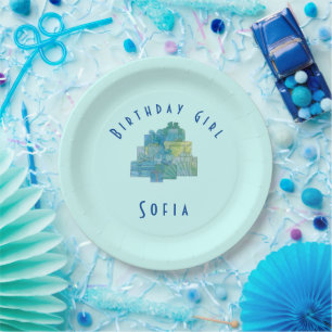 Cute Gifts for Birthday Girl Blue Green Paper Plate