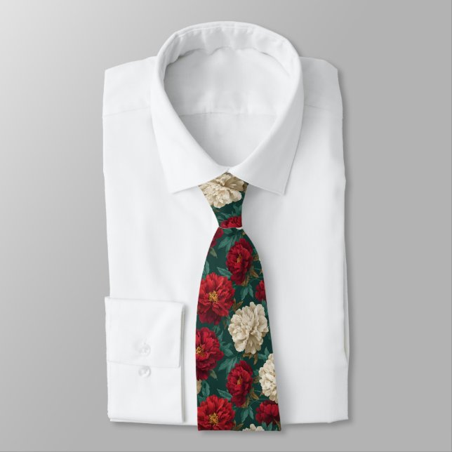 Cute Gifts For Guys Peonies Floral Tie (Tied)