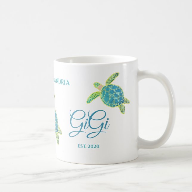 Cute Gigi Sea Turtle Teal Aqua Turquoise blue  Coffee Mug (Right)