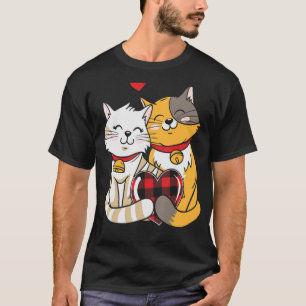 Cute Ginger Cat Black Kitten Love Valentine Day Pe T-Shirt