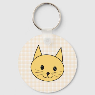 Cute Ginger Cat. Check background. Key Ring