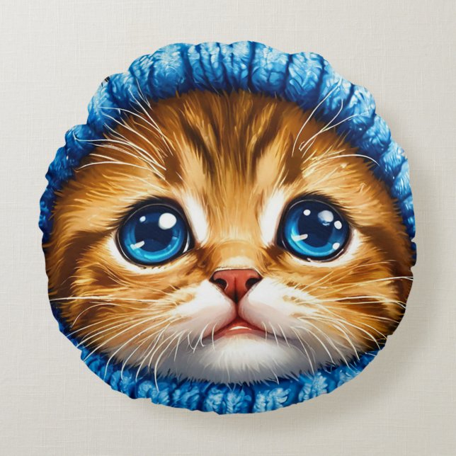 Cute Ginger Cat Face Round Cushion (Front)