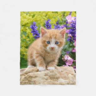 Cute Ginger Cat Kitten Flowery Garden  comfortable Fleece Blanket