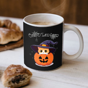 Cute Ginger Cat Witch in Halloween Jack-O-Lantern Coffee Mug