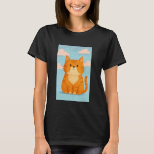 Cute Ginger Cat with Blue Sky and Pink Clouds T-Shirt