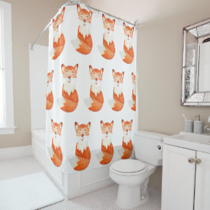 Cute ginger fox cartoon illustration shower curtain