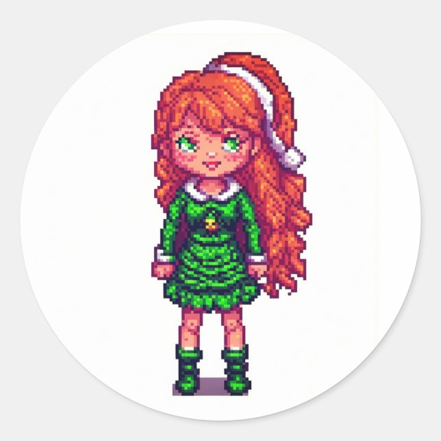 Cute ginger girl classic round sticker (Front)