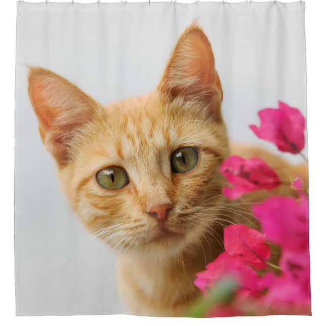 Cute Ginger Kitten Portrait, Tub Shower Curtain (Front)