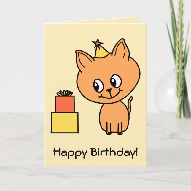 Cute Ginger Kitten Wearing a Birthday Hat. Card (Front)