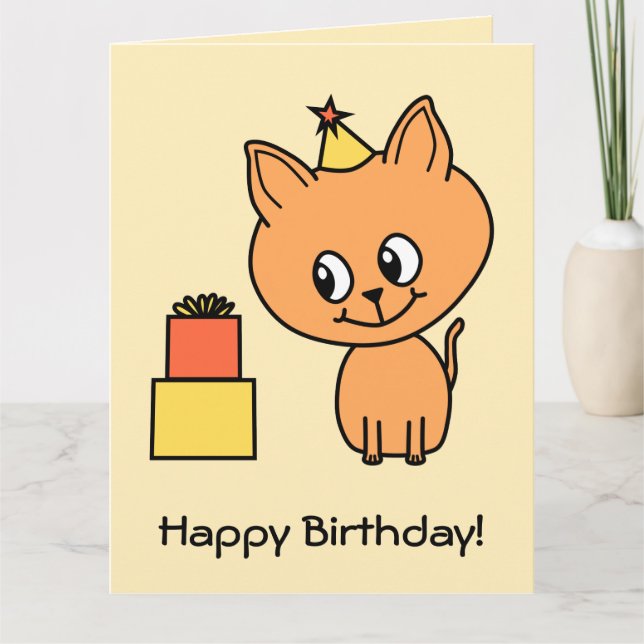 Cute Ginger Kitten Wearing a Birthday Hat. Card (Front)