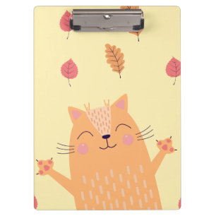 Cute Ginger Orange Cat Playing in Autumn Leaves Clipboard