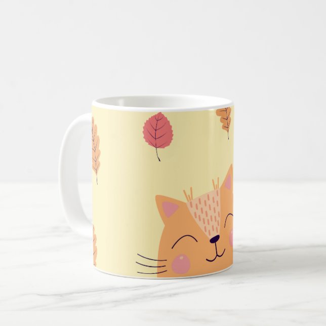 Cute Ginger Orange Cat Playing in Autumn Leaves Coffee Mug (Front Left)