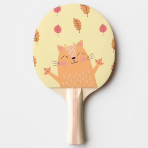 Cute Ginger Orange Cat Playing in Autumn Leaves Ping Pong Paddle