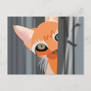 CUTE GINGER RED CAT PEEKING ART POSTCARD