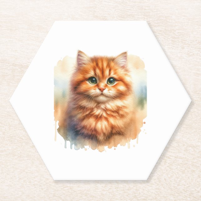 Cute Ginger Tabby Cat  Classic T-Shirt Paper Coaster (Front)