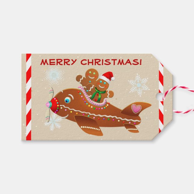 Cute Gingerbread Aeroplane Gift Tags (Front (Horizontal))