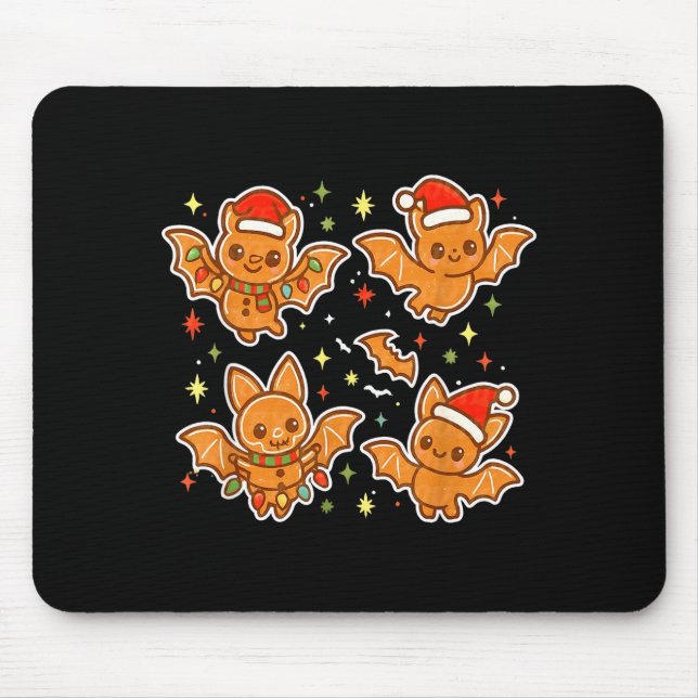 Cute Gingerbread Bats Soky Christmas Cookie Graphi Mouse Pad (Front)